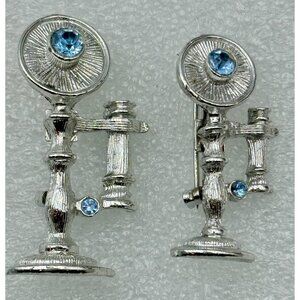 1960s Pair Of Gerrys Candlestick Telephone Enamel Metal Scatter Pins-Rhinestone